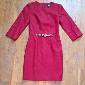 PAULE KA Red Sheath Dress with 3/4 Cuffed Sleeves for Cocktail